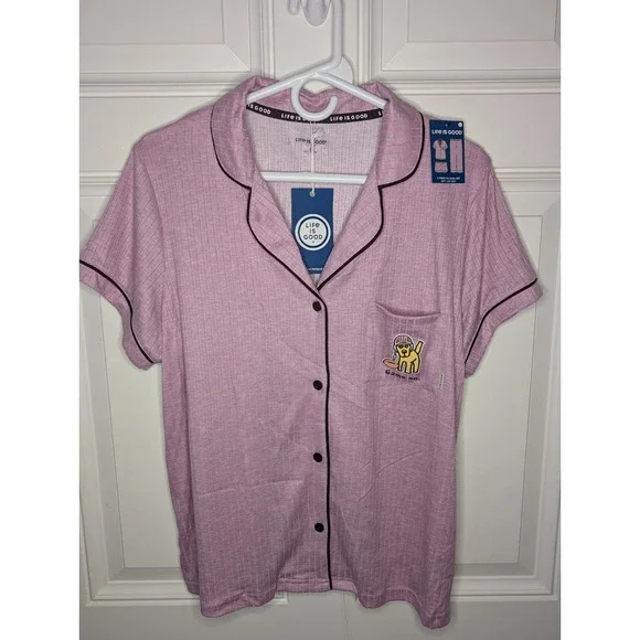 Life Is Good SS Tee Pants Shorts 3 Piece Pajama Set Game On Women's Large NWT - Picture 3 of 14